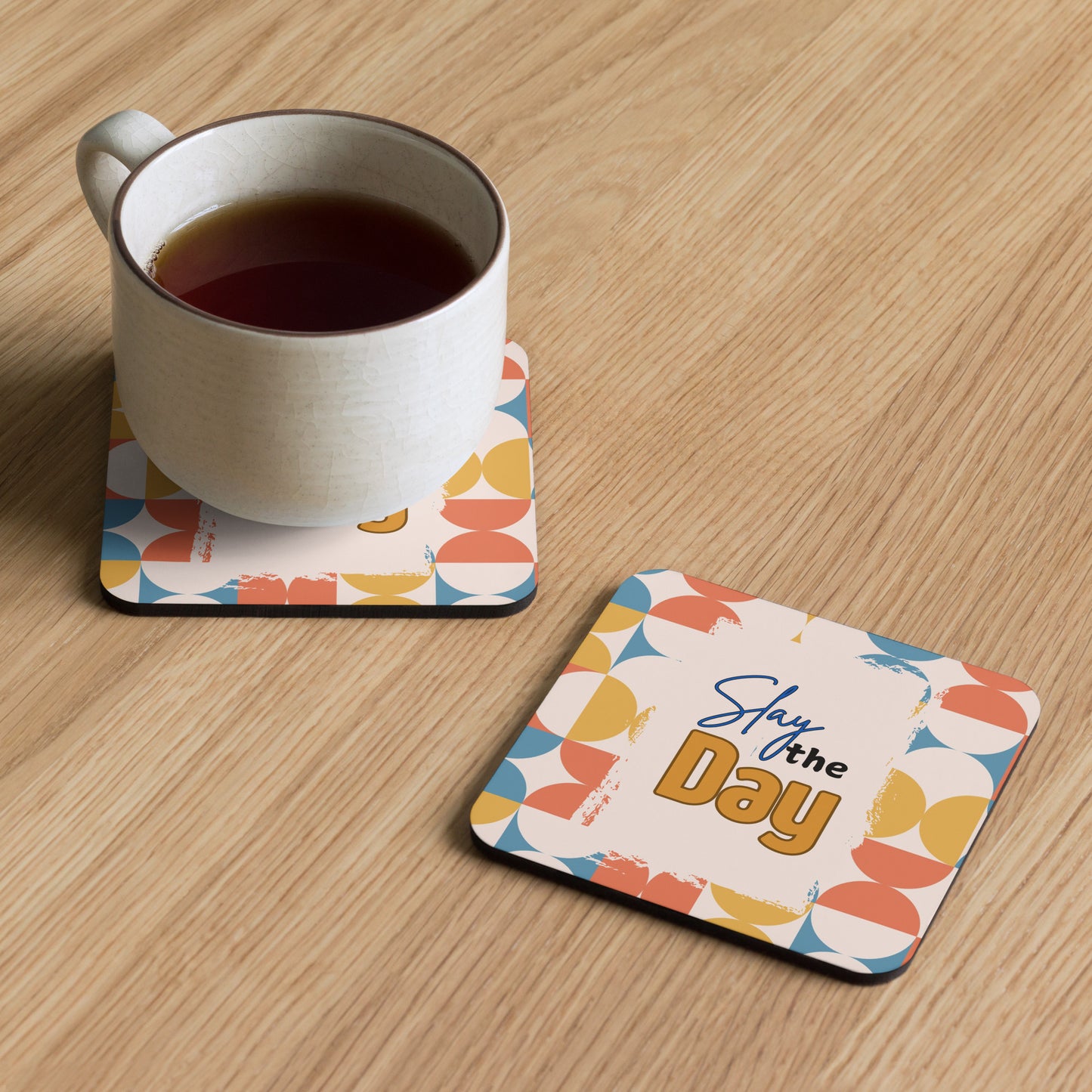 Slay the Day cork-back coaster